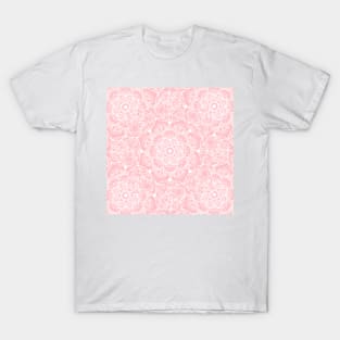 Elegant White Floral Mandala Pink Design T-Shirt